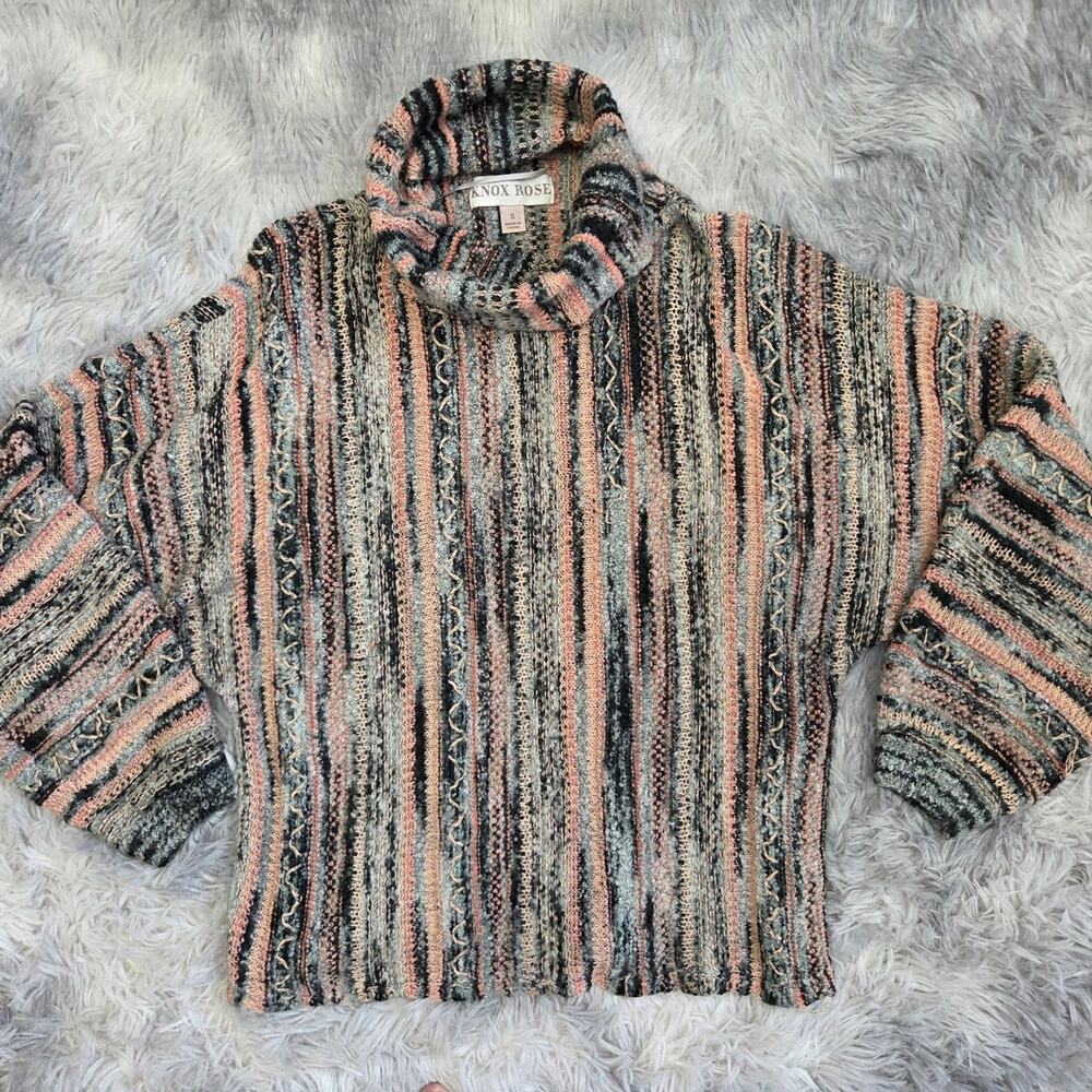 Knox Rose Woman's Long Sleeve Multi-Colored Cowl Neck Sweater size S